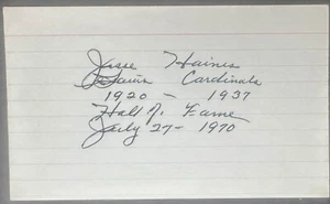 Jesse Haines Baseball Signed Auto Autograph Index Card St Louis Cardinals HOF - Picture 1 of 2