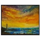 Sunset Oil Painting Seascape Fiery Sky On Canvas Panel 8"X10" Signed Art M.Kravt