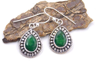 5.60 GM 925 Sterlingsilber Smaragd Schliff Edelstein Handgemacht Ohrring Eu 1.2 - Bild 1 von 4