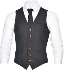 VOBOOM Men's V-Neck Suit Vest Casual Slim Fit Dress 6 Button Vest Waistcoat