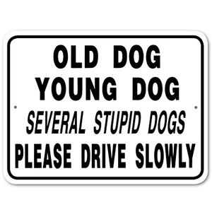 Alter Hund junger Hund Schild Aluminium 9 Zoll x 12 Zoll #32453375 - Bild 1 von 3