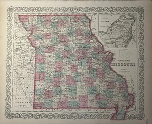 1870 Colton's Missouri Original Hand Coloured Antique Map 17" x 14" - Picture 1 of 3