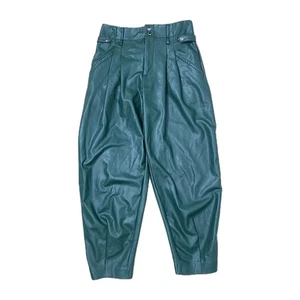 NEW Maeve Anthropologie Green Faux Leather Tapered Barrel Pants Pleated 4 - Picture 1 of 10