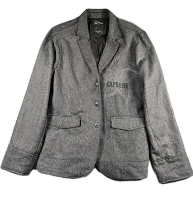 Calvin Klein Jeans Men’s XL Gray Black Herringbone Blazer Flap Snap Pockets - Image 1 of 4
