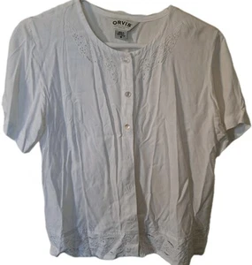 Camisa de verano Orvis para mujer blanca bordada manga corta abotonada rayón - Imagen 1 de 5