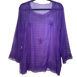 Blusa túnica de malla bordada transparente para mujer L boho hada grunge caprichosa fluida - Imagen 1 de 12