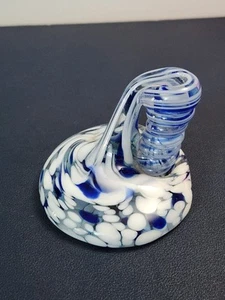 Vintage Hand Blowen Art Glass Blue & White Desk Top Pen Pencil Holder. - Picture 1 of 8