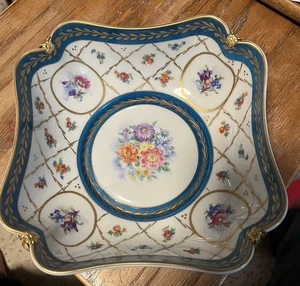 Limoges France Colorful Floral Square Bowl with 4 Golden Legs - Picture 1 of 4