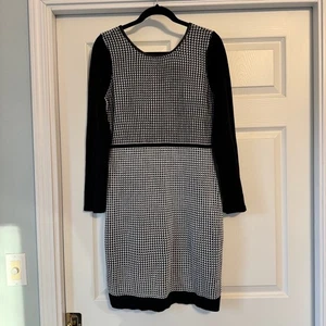 Women's Calvin Klein Dress Sweater Dress Houndstooth Black & White Zip Back - Picture 1 of 12