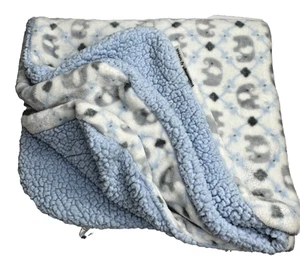 Blankets & Beyond Baby Elephant Blue Grey White Geometric 28x28 Sherpa Soft - Picture 1 of 4
