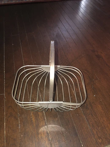 Vintage 1980’s Godinger Metal Basket Folding Handle Industrial Modern Farmhouse Cover