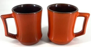 Vintage Pair Frankoma Pottery Coffee Cup Mugs C5 RED/ ORANGE - Picture 1 of 9