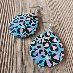 Boho Cowgirl Animal Print Drop Dangle Hook Earrings Handmade Multicolor - Picture 1 of 5