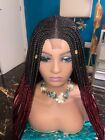 Black And Red  Lace closure Fulani cornrow hand braided wigs
