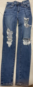 American Eagle Next Level Stretch Hi-Rise Jegging Distressed Jeans Blue Sz 00 R - Picture 1 of 12
