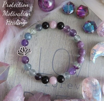 Brazalete Calmante, Fluorita, Turmalina, Kuncita, Amatista Motivación Curativa Foto 1 de 4