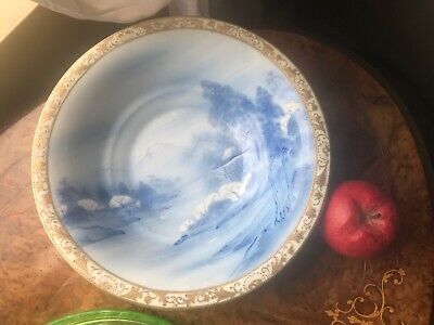 Antique Japanese Hand Painted Blue Bowl STUNNING! • 95$