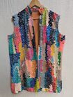 Vintage Unique Rainbow Multicolor Tapestry Open Vest Pockets Women's Size Large 