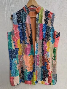 Vintage Unique Rainbow Multicolor Tapestry Open Vest Pockets Women's Size Large - Picture 1 of 4
