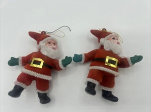 Vintage 60s Flocked Dancing Santa Claus (2) Christmas Ornament MCM Felt Japan - Picture 1 of 8