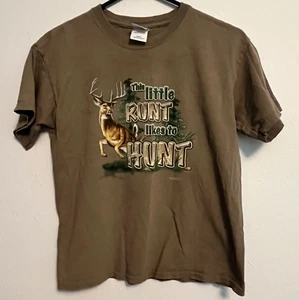 Gildan Youth Large T-Shirt 100% Preshrunk Cotton Short Sleeves Brown Deer Hunt - Picture 1 of 4