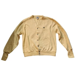 Lacoste IZOD Cardigan Sweater Vintage Button Up Knit Yellow Cotton Blend L - Picture 1 of 9