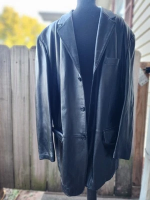 Chaqueta Blazer J. Ferrari Negra Cuero Genuino Pecho Único Talla Grande Foto 1 de 4