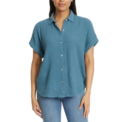Jessica Simpson Women's Short Cap Sleeve Gauze Top Blue Medium - Image 1 of 2