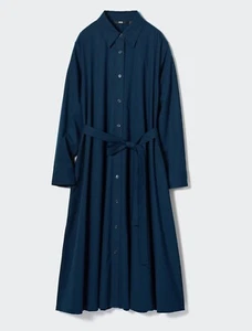 UNIQLO COTTON SHIRT DRESS CLASSIC WOMENS LONG A-LINE RELAXED FIT NAVY Size: XL - Picture 1 of 3