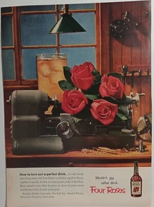 c.1950s Lathe Turn Whiskey FOUR ROSES Glass Lamp Drink Colorful Vtg Print Ad - Picture 1 of 1