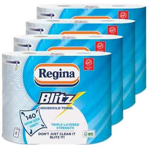 Regina Blitz 8 Rolls of 3 Ply Kitchen Roll Paper Towels - 70 Sheets Per Roll - Picture 1 of 2