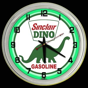 16" Sinclair Dino Dinosaur Gasoline Oil Sign Neon Clock Chrome Finish - Bild 1 von 8