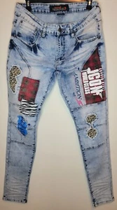 Copper Rivet Patched Jeans Icon Graffiti Distressed 32 / 32 Denim Factory - Picture 1 of 7