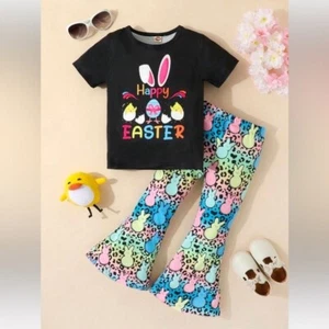 NEW Boutique 2pc Happy Easter Bunny Chicks Top & Flare Pants Set sz 4 5 6 or 7 - Picture 1 of 1