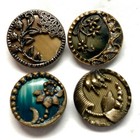 Four Victorian Era Celluloid in Metal Buttons with Pretty Florals