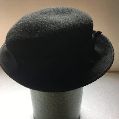 Vintage Platania Black Wool Flat Cloche Cap Made in Italy Size S/M - Image 1 of 4