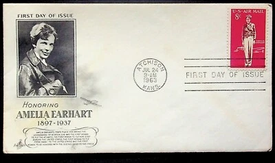 1964 First Day of Issue 5¢ HONORING AMELIA EARHART Postmark KANS. - Image 1 of 2