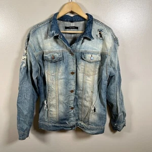 J Brand Denim Jean Jacket Womens One Size Distressed Oversized Wasted Wash Blue - Picture 1 of 10