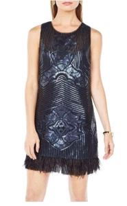BCBG MAXAZRIA Caterina Sequin Feather Dress Blue Size XS Orig. $490 PRE-OWNED - Picture 1 of 6