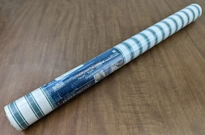 Vintage WALLPAPER Roll White & Green Stripes Pattern Vinyl Prepasted 54.4 sq. ft - Image 1 of 4