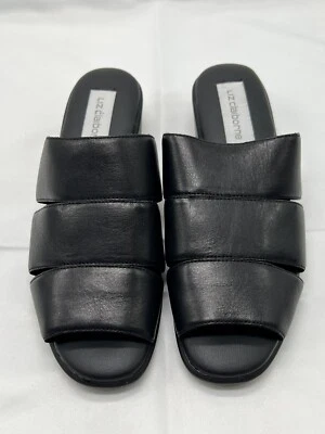 Liz Claiborne Womens Shoes Size 7M Doubtless Leather Open Toe Wedge Heel Black - Image 1 of 4