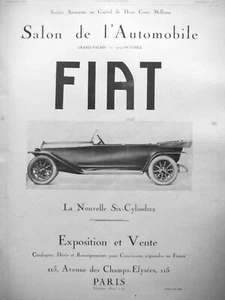 PUBLICITÉ PRESSE 1919 FIAT SIX CYLINDRES AU SALON DE L'AUTOMOBILE GRAND PALAIS - Imagen 1 de 1