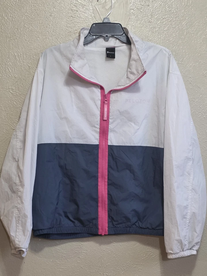 Peloton Retro Track Jacket Mujer’s L Blanco Azul Rosa Cremallera Completa Impermeable Deportes Foto 1 de 4