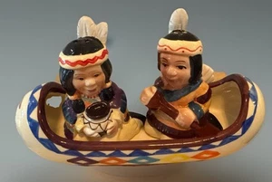 Vintage Native American Couple Ceramic Salt and Pepper Shakers W/Stoppers - Picture 1 of 12
