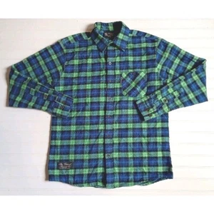 Vermont Flannel Company Herren L weiche Baumwolle grün blau kariert Flanellhemd - Bild 1 von 6