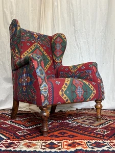 Antique Victorian Wing Back Armchair Reupholstered chair with Turkish kilim - Picture 1 of 16