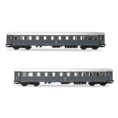 FS SET 2 CARROZZE TIPO 1946 2a CLASSE BZ 33010 LIVREA GRIGIO ARDESIA MARCATURA F - Immagine 1 di 3