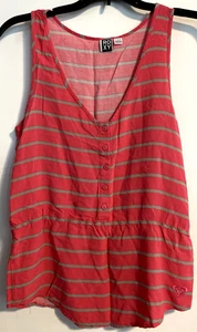 Top ROXY Rosa Gris Rayas Sin Mangas Talla L Cuello en V Botones Logo Bordado - Imagen 1 de 15