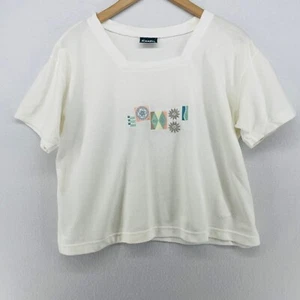 KAELIN Top Womens XL Tennis Golf Pique Embroidered Short Sleeve Boxy White Vtg - Picture 1 of 13