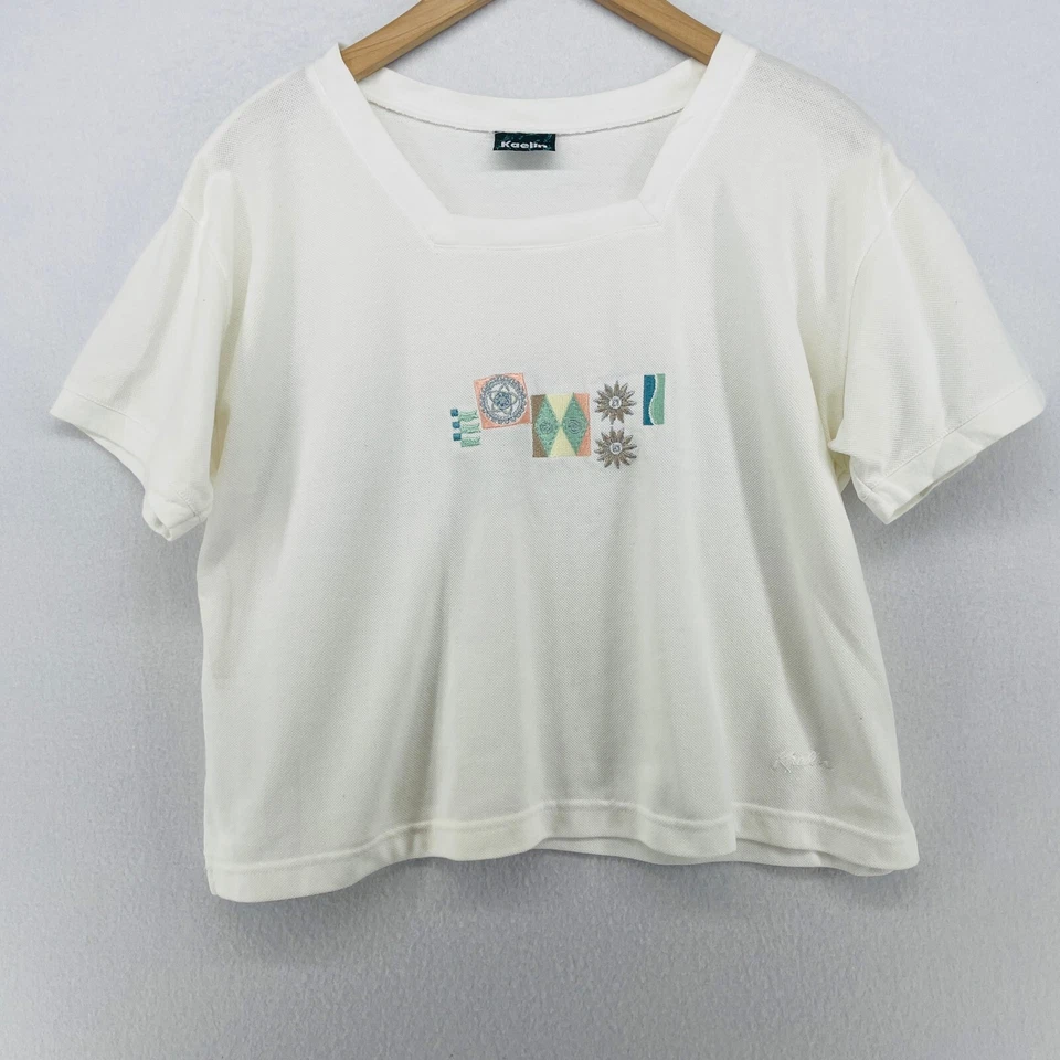 Top KAELIN para mujer XL tenis golf piqué bordado manga corta cuadrado blanco de colección Foto 1 de 4